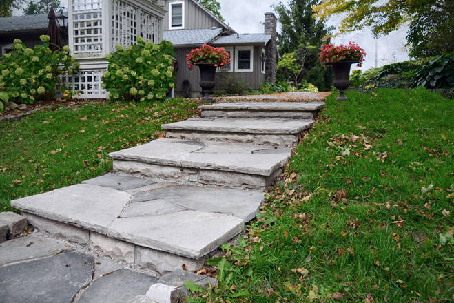 Hand-hewn stone garden stairs / steps.