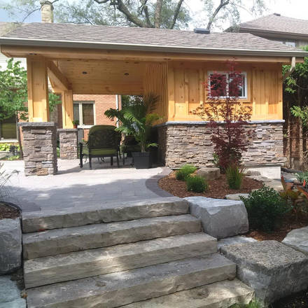 Hand-hewn stone work, steps, columns, pavers and more. A stone masonry project.