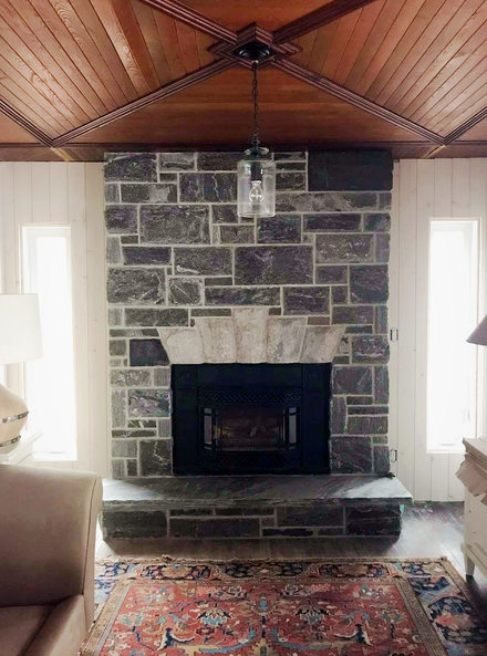 Granite fireplace.