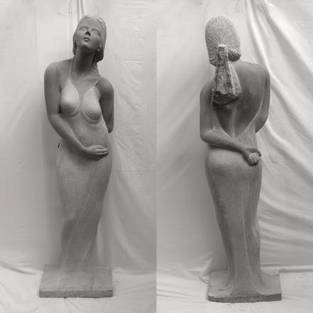 Conception. Limestone sculpture. Lifesize.