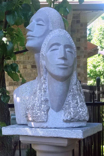 Claudius and Messalina. Limestone sculpture. 24x18x12in. SOLD. A photo of the sculpture.