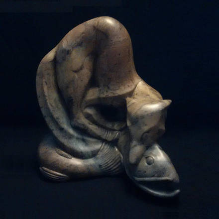 Fox & Trout. Soapstone sculpture.