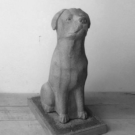 Asrat, Young Rottweiler. Limestone sculpture.
